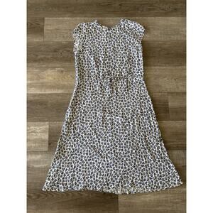 Reformation Midi Dress 10 Bombay Cream & Blue Cap Sleeve Keyhole Back Tie Front